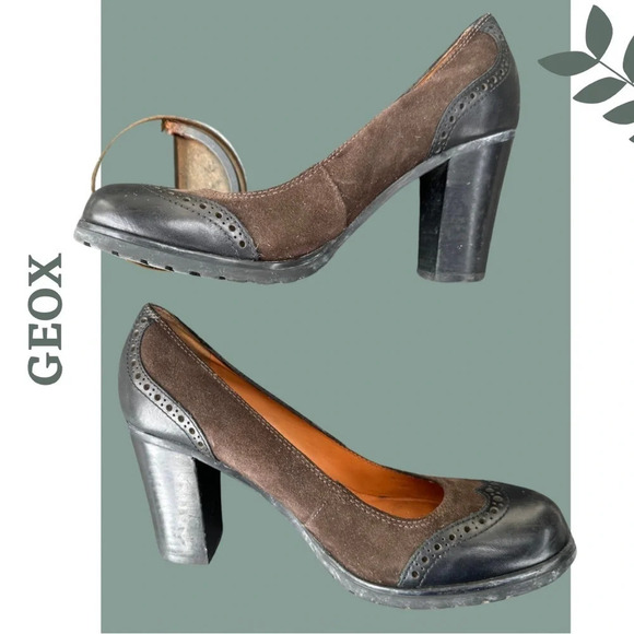 Geox Respira  Amphibiox Brown Leather/Suede Block Heel Mule Shoes Size 38 - Picture 10 of 12